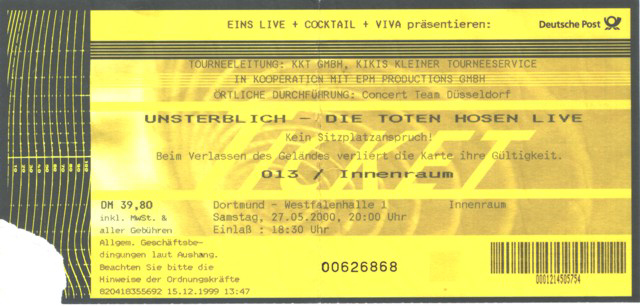27.05.2000 – Die Toten Hosen – Unsterblich @Dortmund/Westfalenhalle