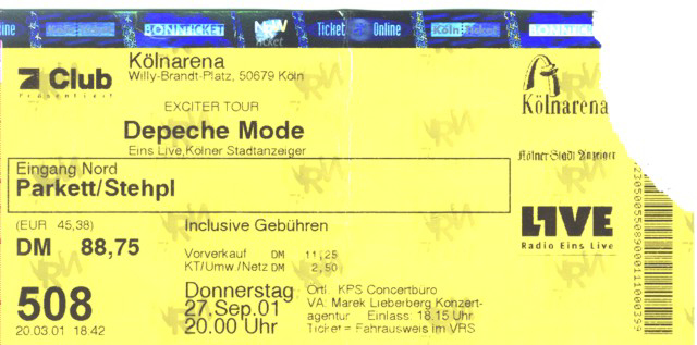 27.09.2001 - Depeche Mode - Exciter @Köln/Lanxess-Arena