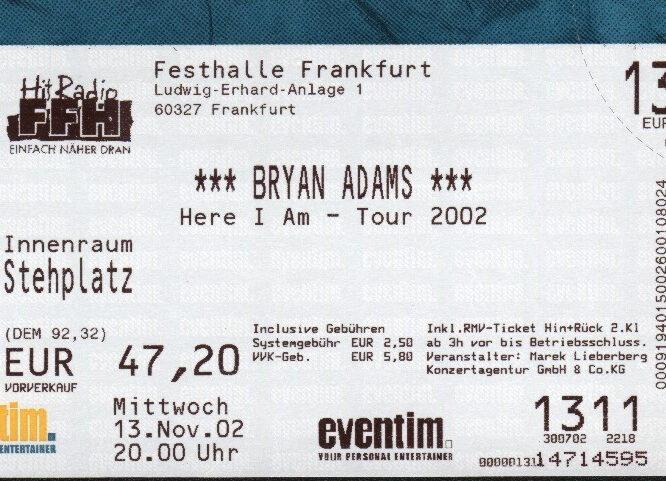 13.11.2002 – Bryan Adams – Here I Am @Frankfurt/Festhalle