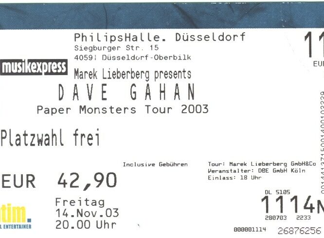 14.11.2003 - Dave Gahan - Paper Monsters @Düsseldorf/Philipshalle