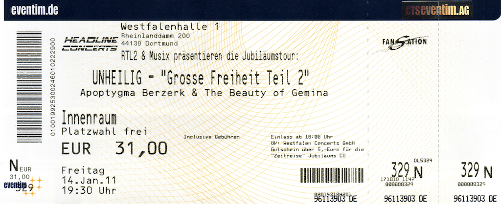 14.01.2011 – Unheilig – Grosse Freiheit @Dortmund/Westfalenhalle