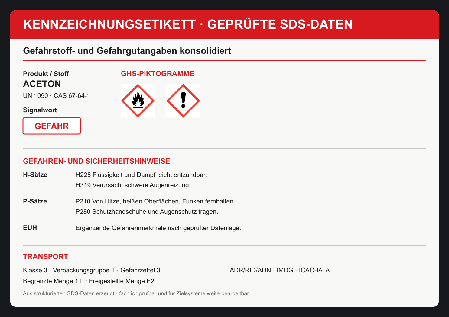 Gefahrstoffkennzeichnung aus geprüften Daten